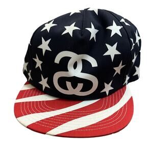 Stussy Snapback Hat American Flag Stars Stripes Double S Logo Red White Blue USA